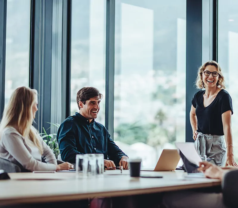 business people having casual discussion during meeting